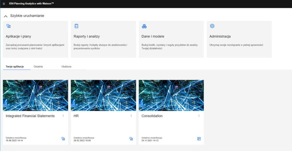 Interfejs użytkownika IBM Planning Analytics